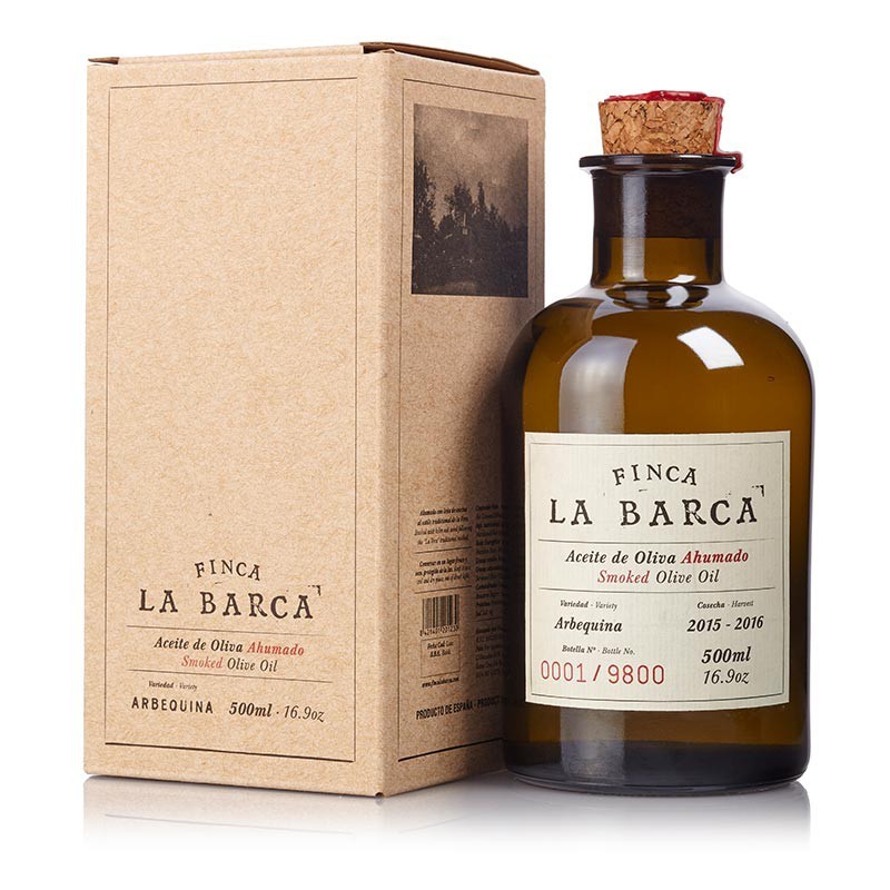 Aceite Ahumado Arbequina Finca La Barca 500 ml con estuche