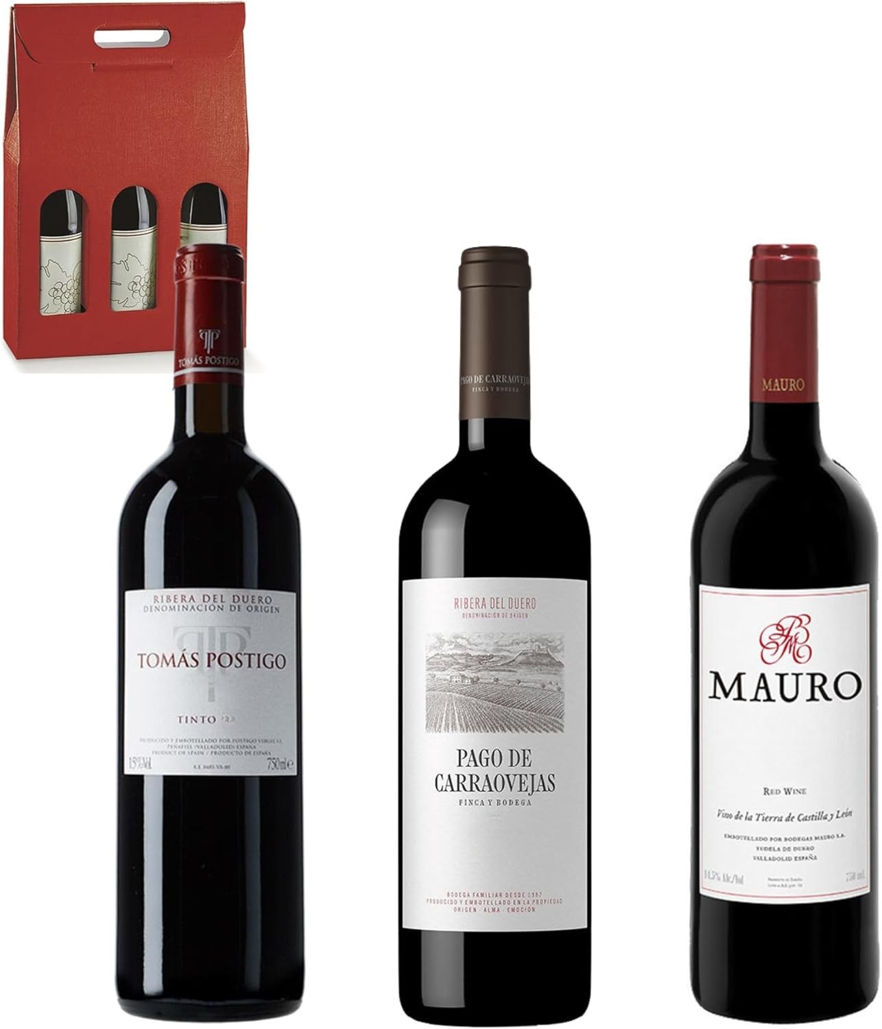 Cesta 3 Vinos: Ribera del Duero Carraovejas, Tomás Postigo y Mauro
