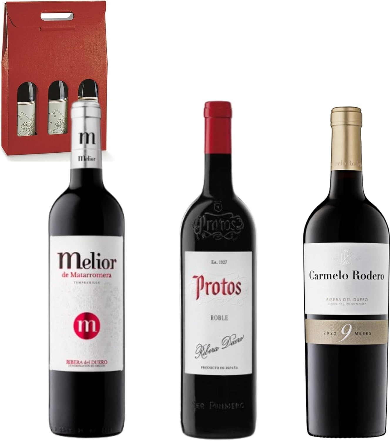 Cesta 3 Vinos: Melior Matarromera, Protos y Carmelo 9 Meses